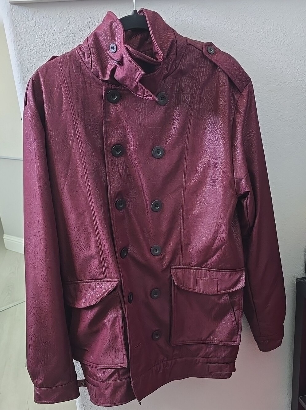 Mens Orisue Burgundy Double-Breasted Peacoat  Trench Coat Jacket Medium M RARE